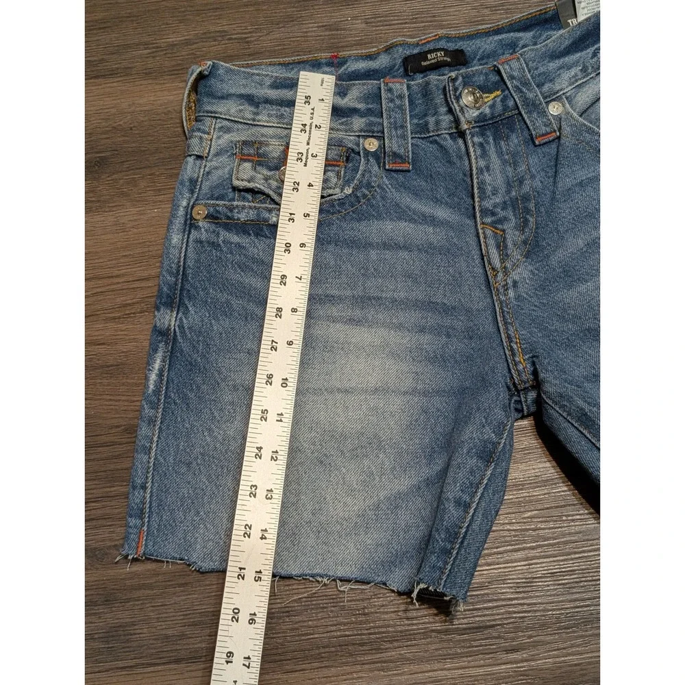 True Religion Ricky Relaxed Straight Denim Shorts 28 Medium Wash Rope Stitch NWT